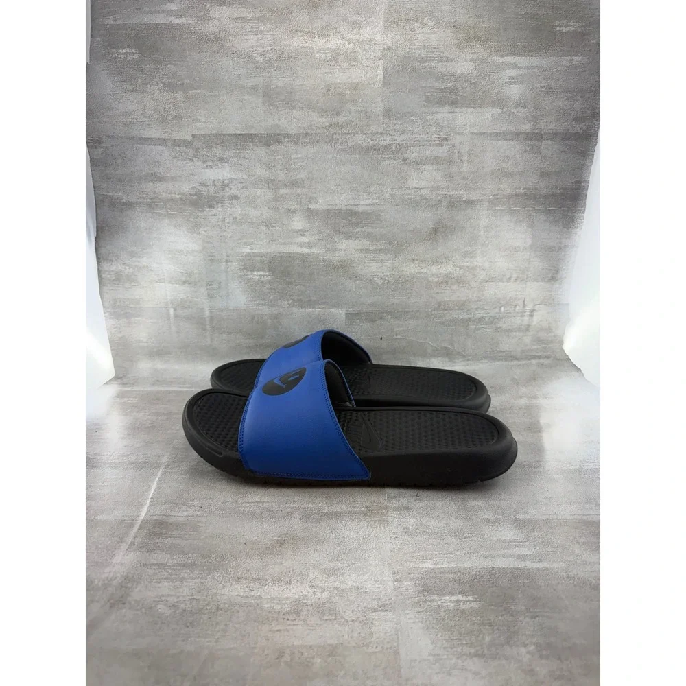 Nike Benassi JDI Slides Blue Black Smiley Face Swoosh 631261-018 Men Sz 10